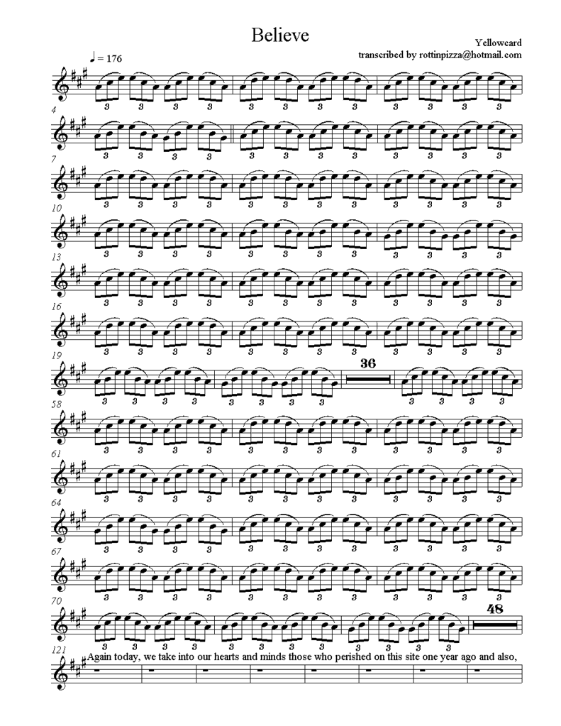 SHEET MUSIC PALACE: YELLOWCARD - BELIEVE (SHEET MUSIC)